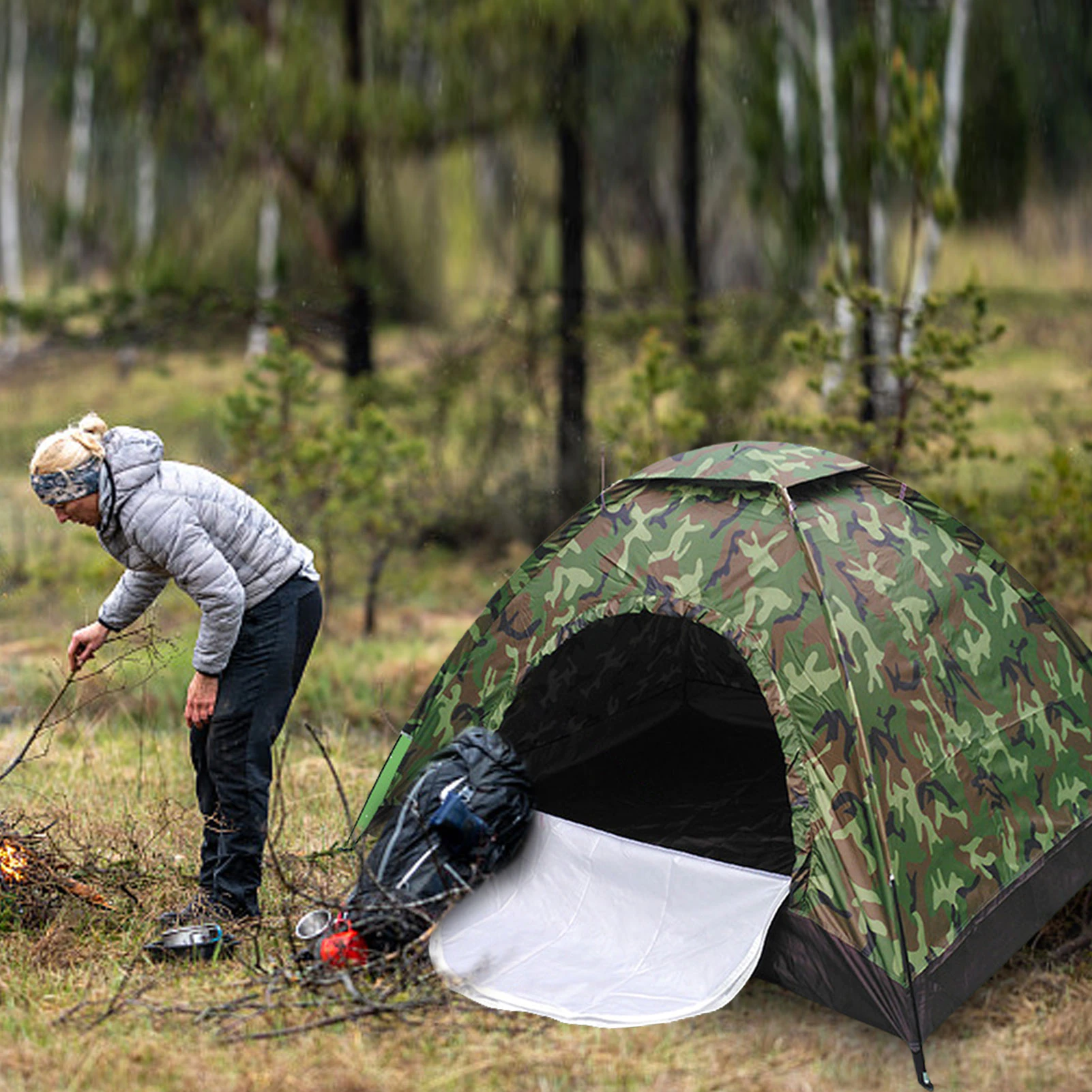 Cheap Goat Tents Single Layer Camping Camouflage Tent Outdoor Easy Setup Manual Family Travel Tent Lightweight Camping Tent For Outdoors   